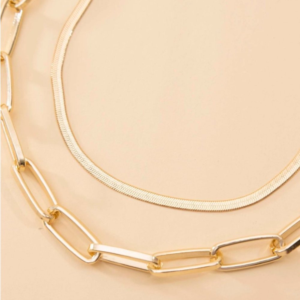 5 for $25 Gold Color Two Layer Chain Necklace - Picture 3 of 4